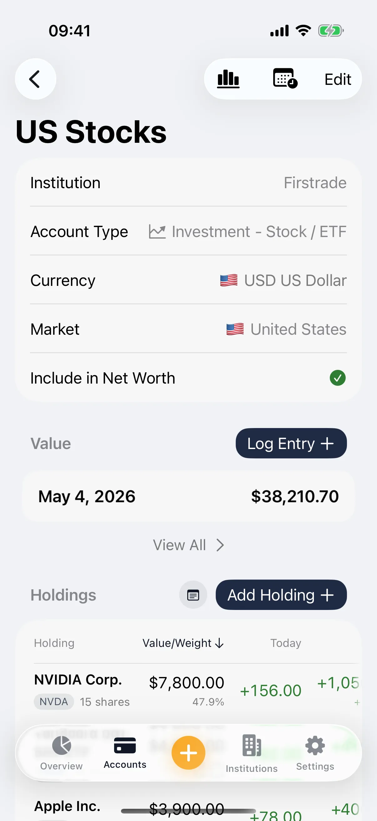 Holdings view